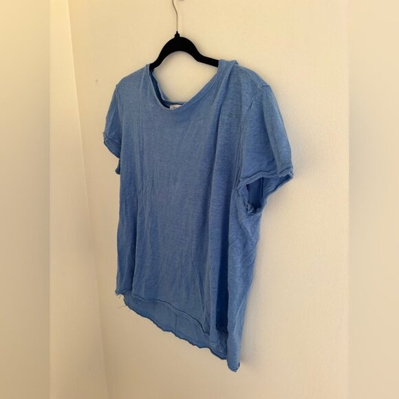 FRAME Easy True Organic Linen Tee In Blue - Picture 4 of 7